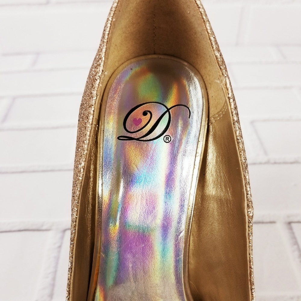 Womens Gold High Heel Shoes Pumps Size 7 Sparkle - Picture 7 of 8